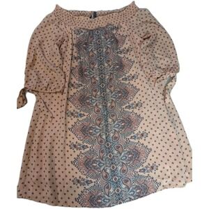Luxology Boho Peach Paisley Off-the-Shoulder Lined Mini Dress - Size 8